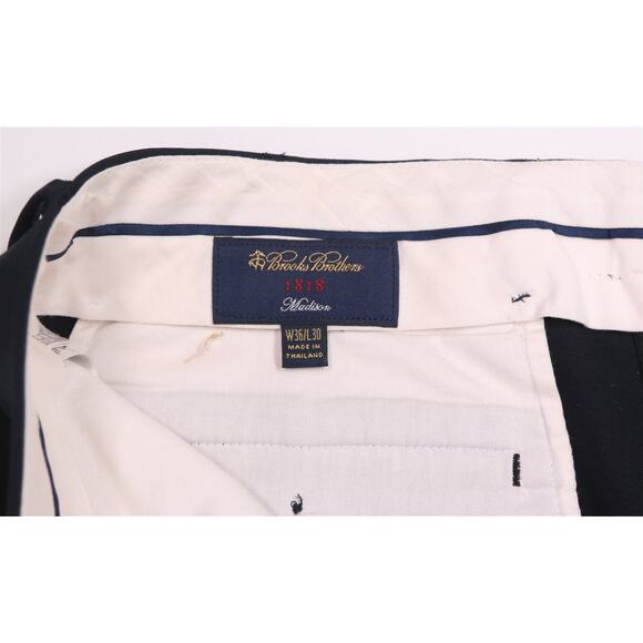Brooks Brothers Madison Solid Black Flat Front Wool Dress Pants Trousers 36x26 - Picture 6 of 8